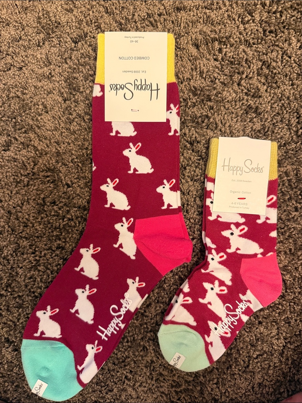 New Happy Socks magenta bunny print mommy and me socks